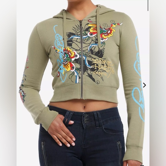 Ed Hardy Tops - Ed Hardy Crop Zip-Up Hoodie